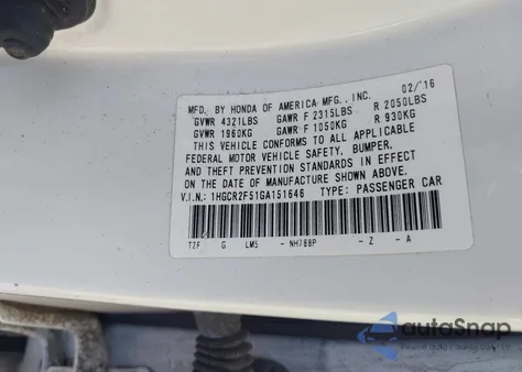 2016 Honda Accord Sport from USA, damaged, VIN 1HGCR2F51GA151646